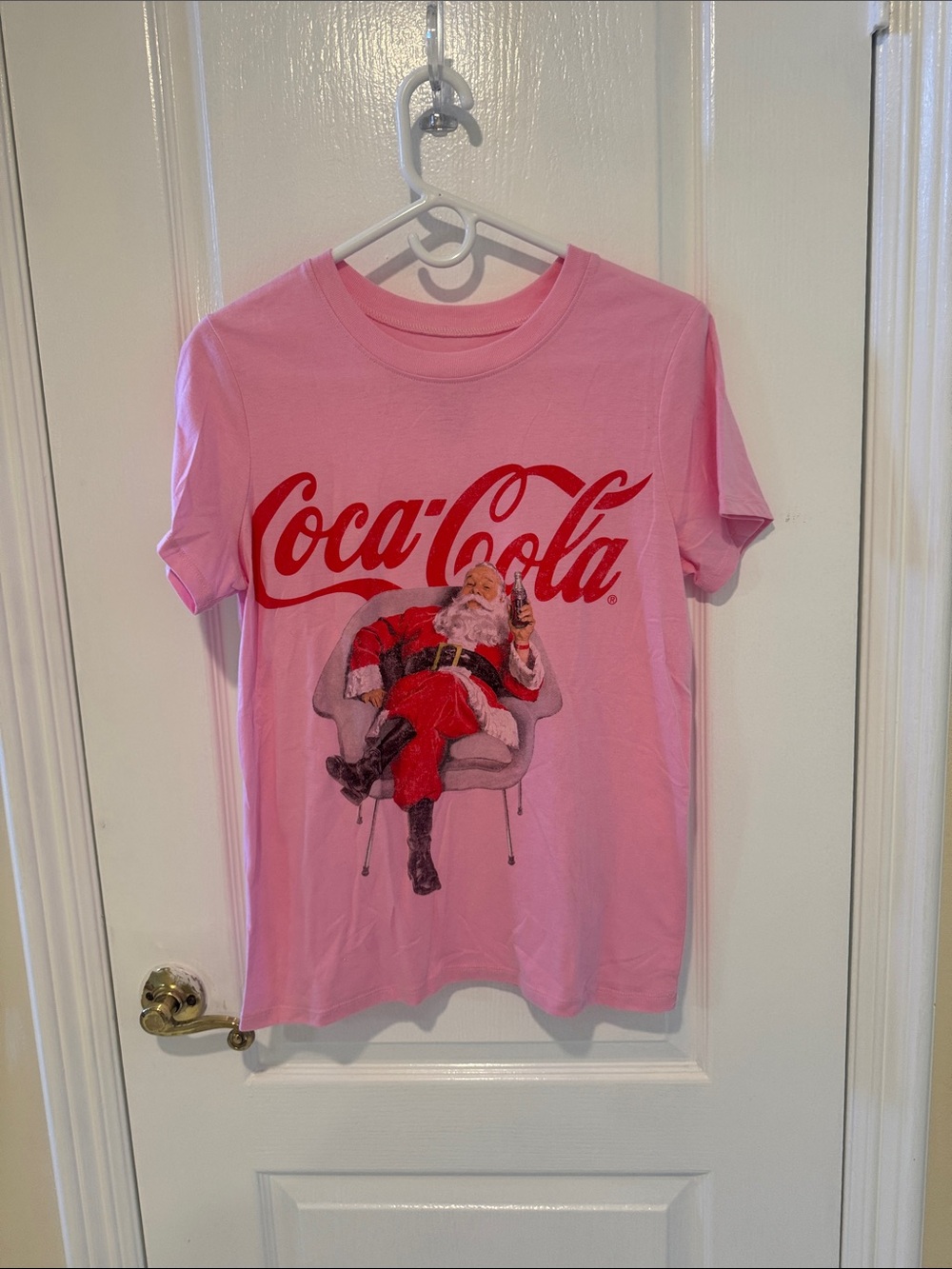 Coca Cola Pink Short Sleeve Tee with Santa Graphic